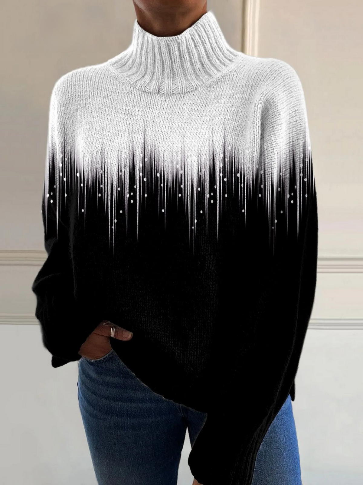 Romantic Flash Ray Art Print Knit Turtleneck Pullover Sweater
