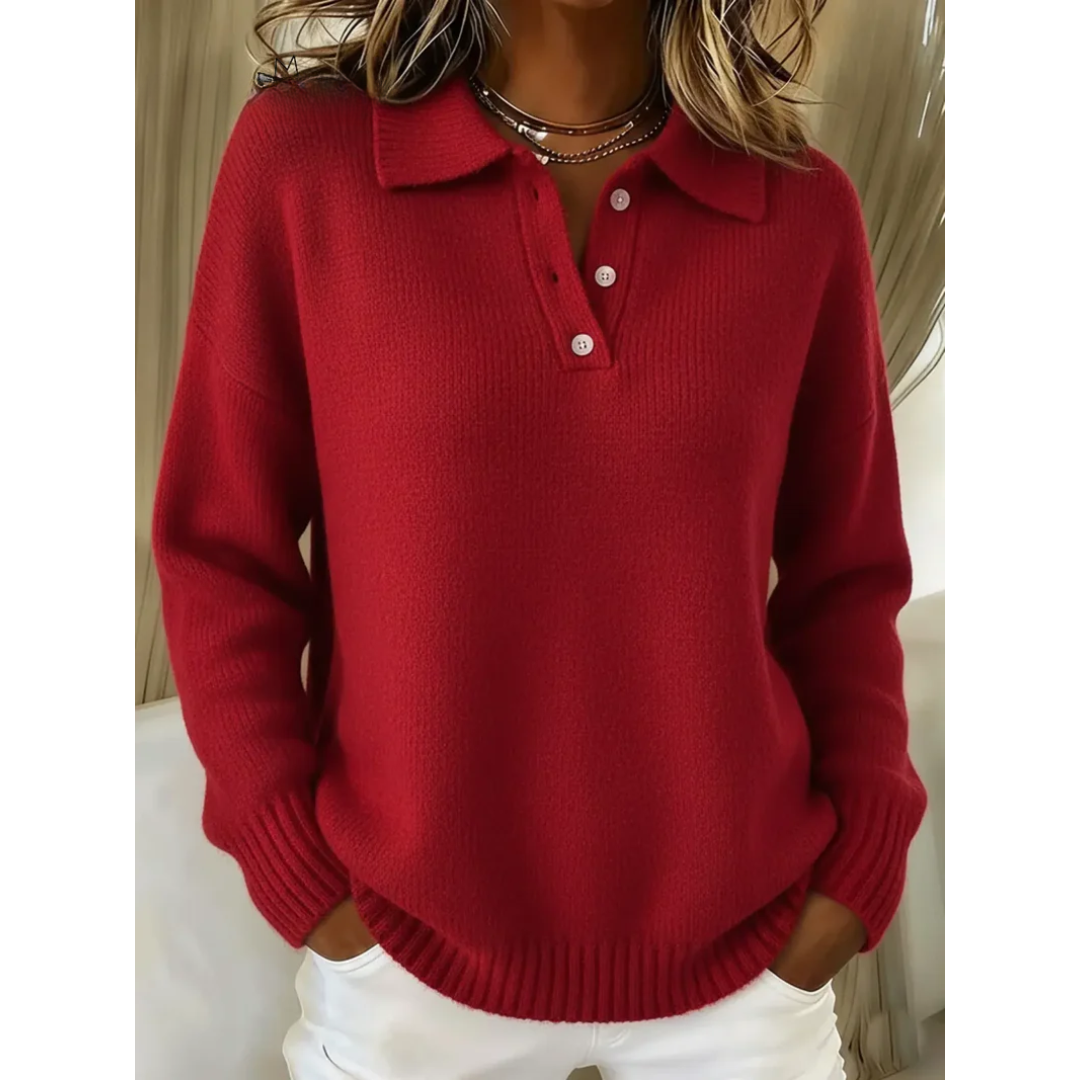 Rose Relaxed-Fit Clara Knit Polo Sweater | Timeless Comfort & Quiet Sophistication