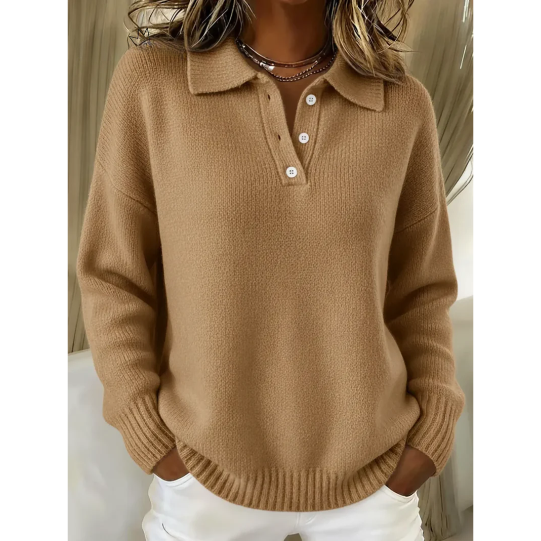 Rose Relaxed-Fit Clara Knit Polo Sweater | Timeless Comfort & Quiet Sophistication