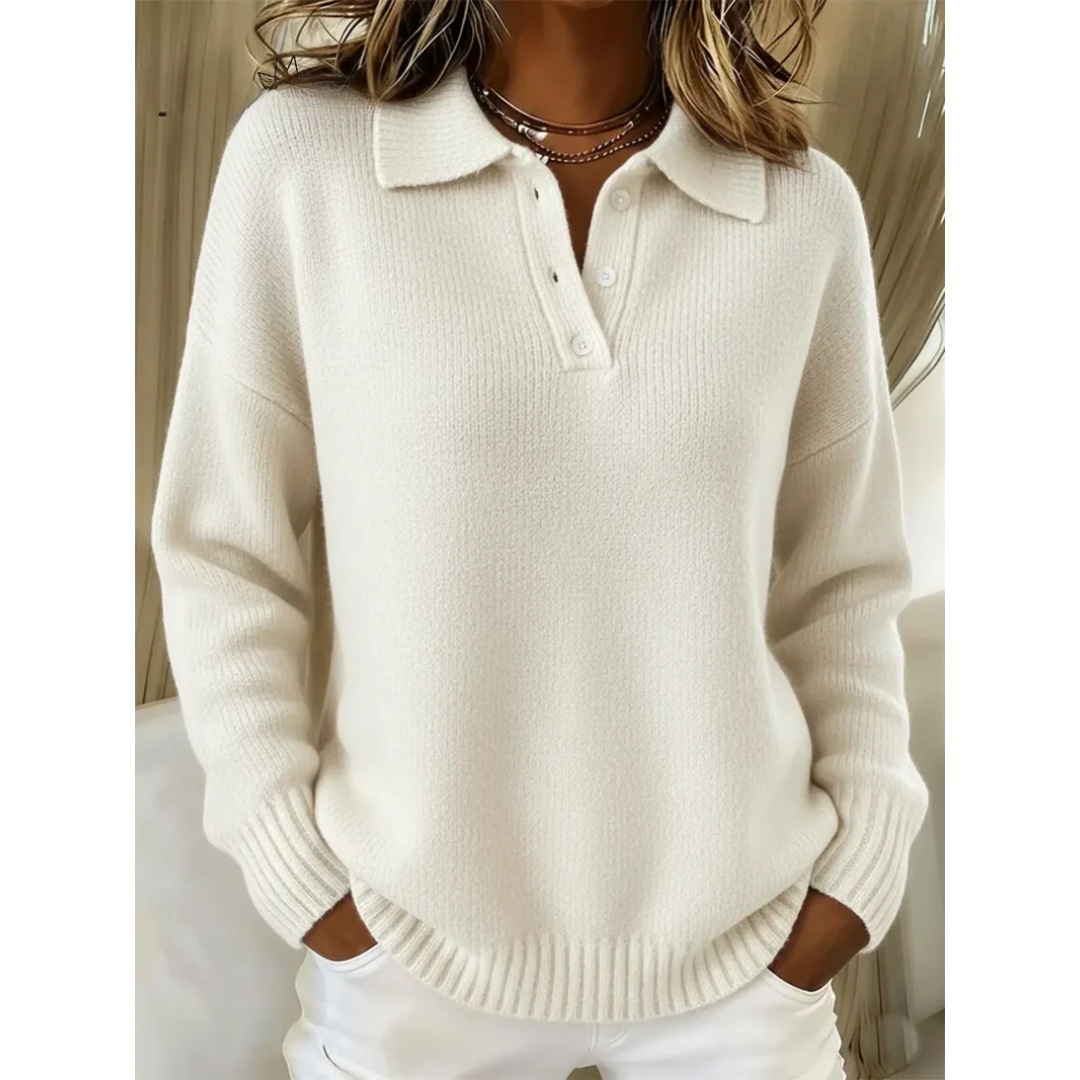 Rose Relaxed-Fit Clara Knit Polo Sweater | Timeless Comfort & Quiet Sophistication