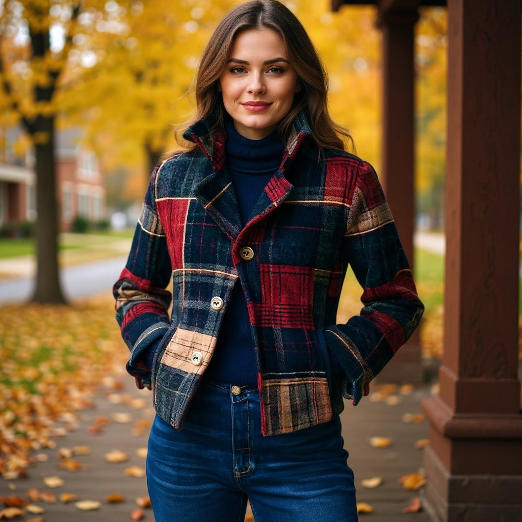 Rose Retro Fit Plaid Wool Jacket | Timeless Warmth with Refined Elegance
