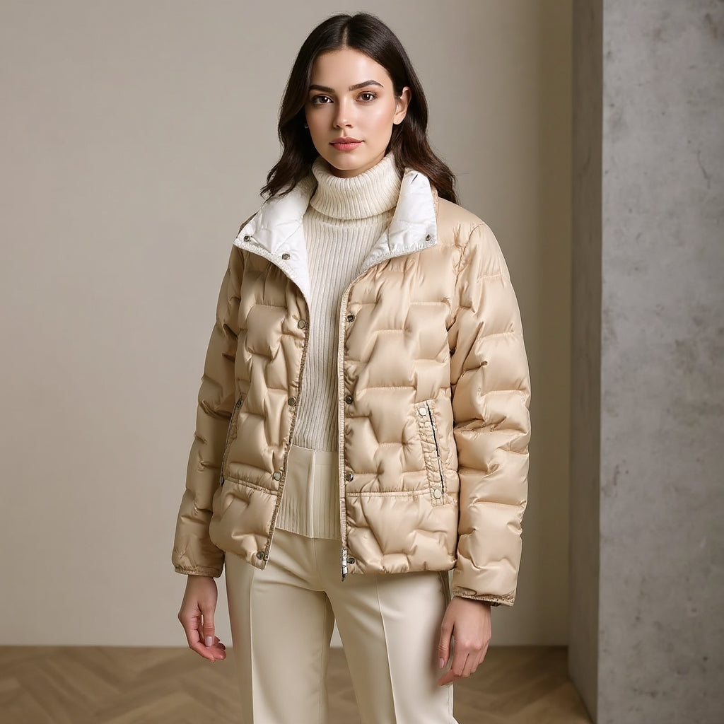 Rose Lightweight Down Stand Collar Jacket | Sleek Warmth with Modern Minimalism