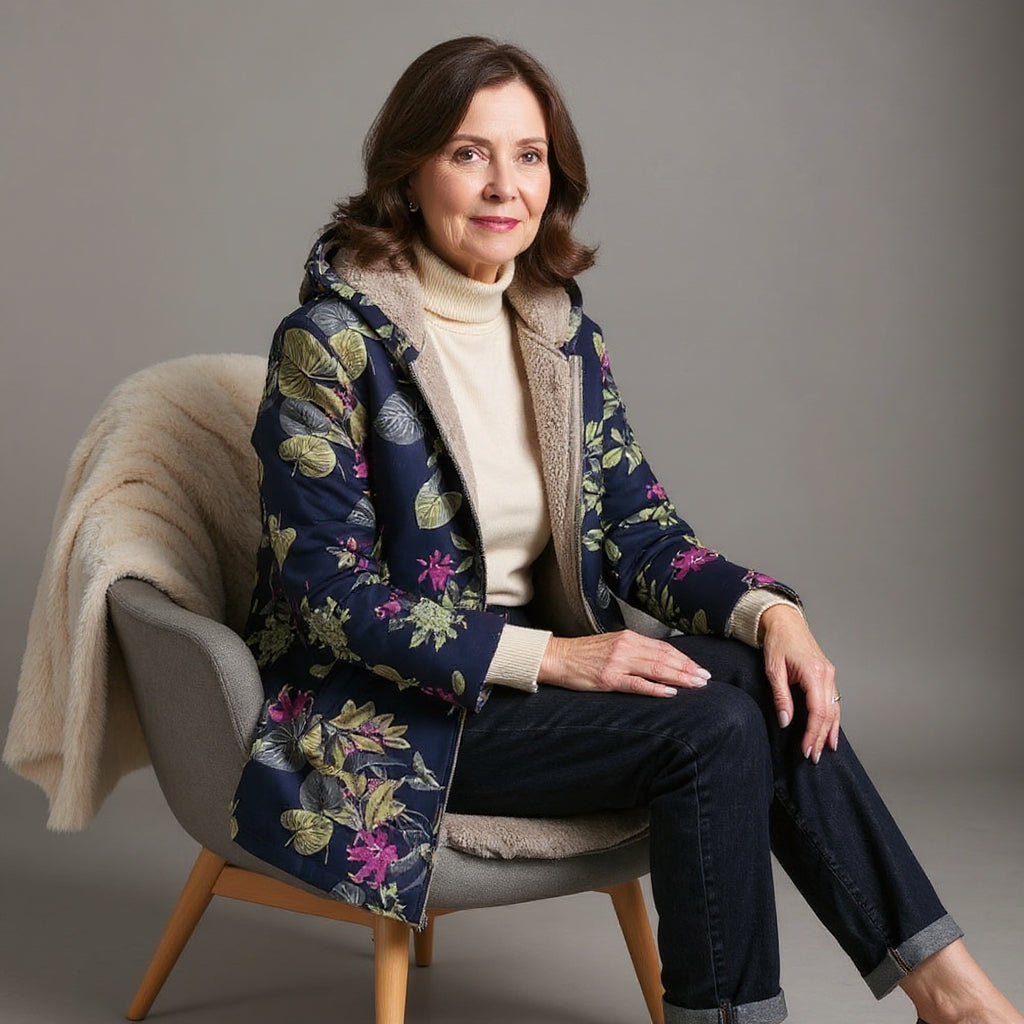 Rose Elegant Fit Margery Floral Fleece Jacket | Soft Warmth with Timeless Grace