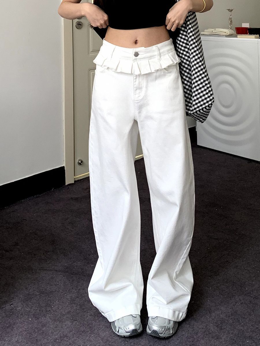 Lace-Trimmed Wide-Leg Jeans | Elegant Denim with Modern Flair