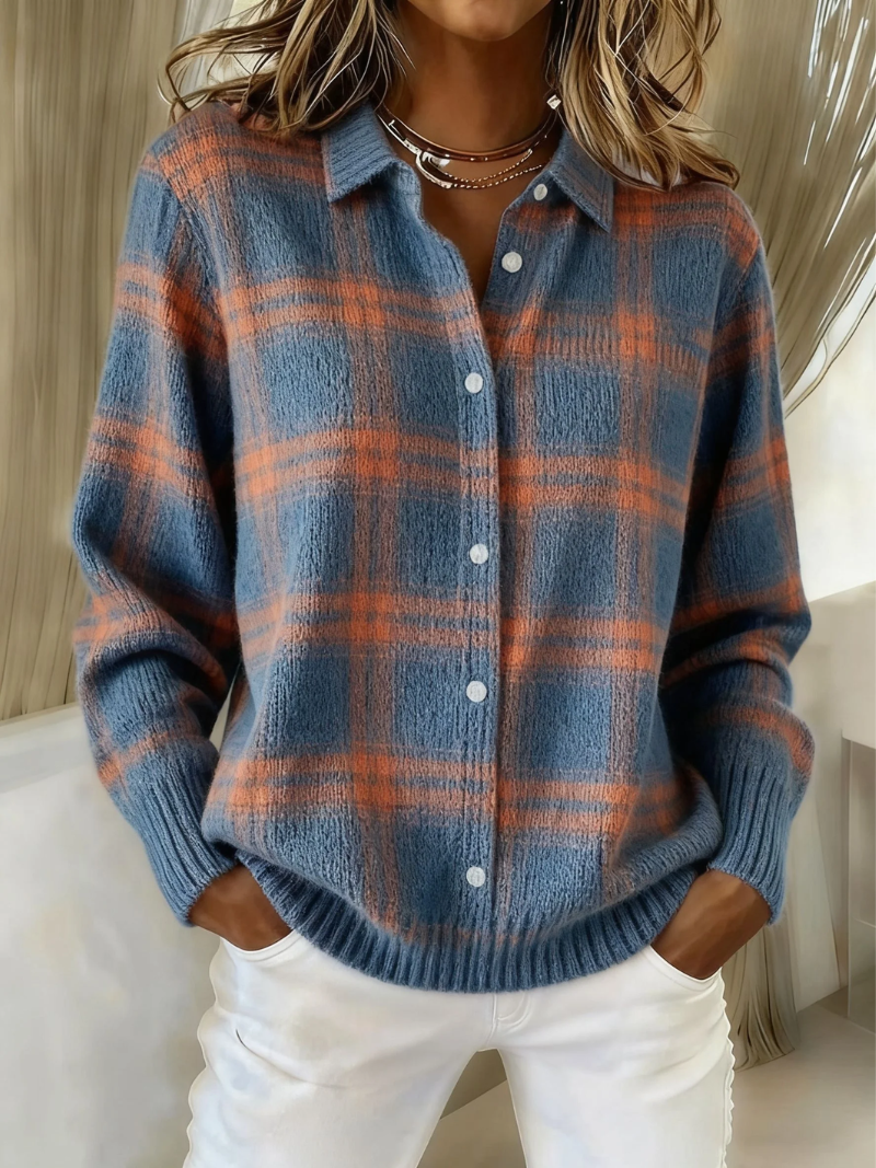 Mira™ – Soft Hoodie Blouse with Check Pattern