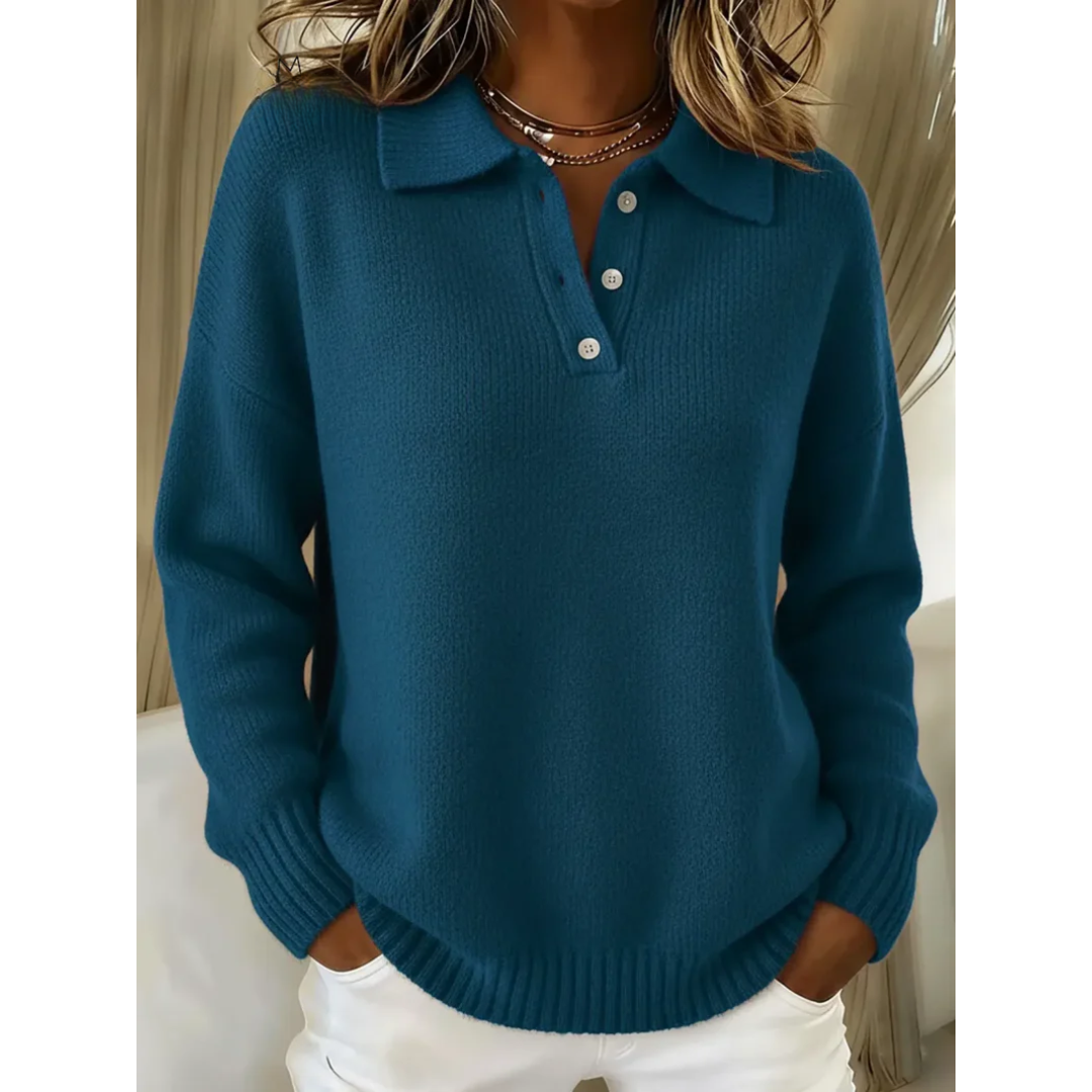 Rose Relaxed-Fit Clara Knit Polo Sweater | Timeless Comfort & Quiet Sophistication