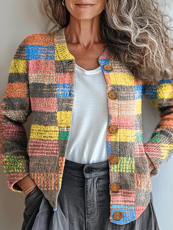 Maya Stylish Multicolor Checkered Cardigan